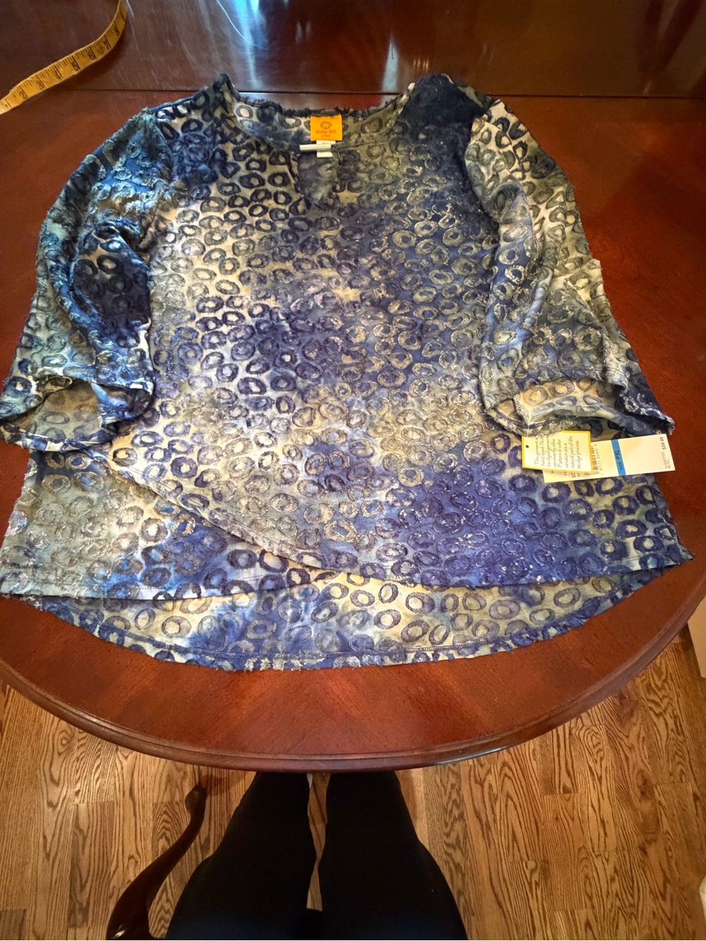 Ruby Rd. Blue and Gray Patterned Scoop Neck Top